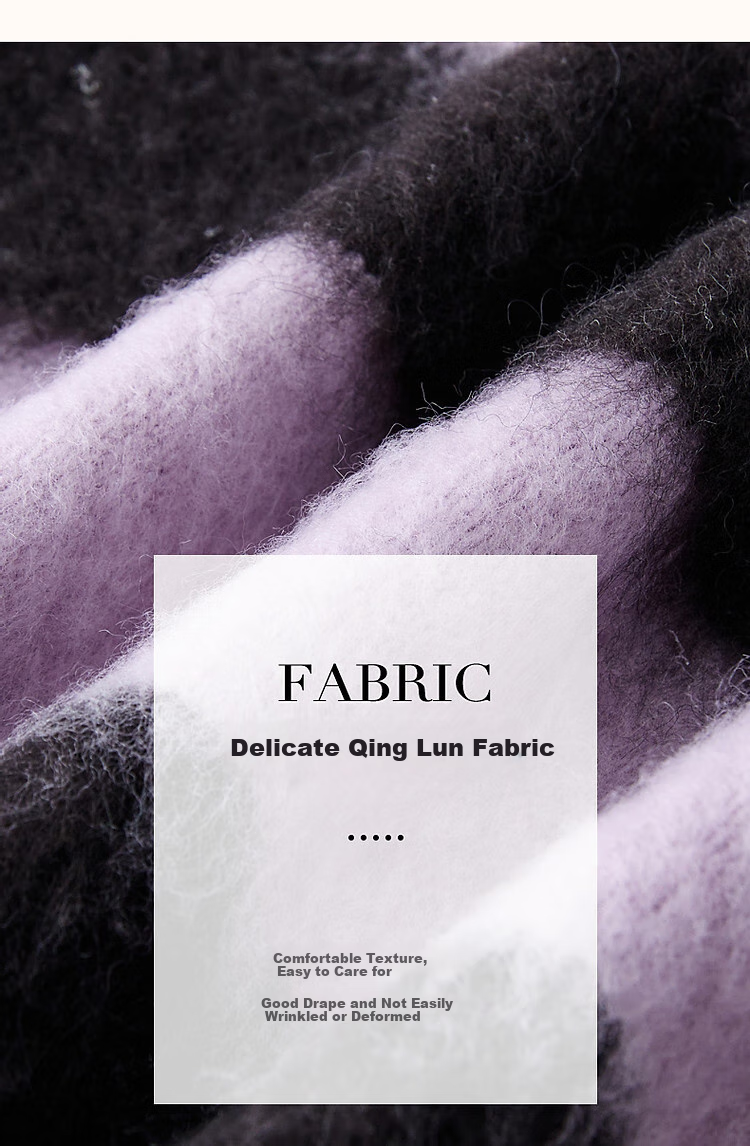 DME Fashionable Casual Style Winter Round Neck Raglan Sleeve Faux Fur Striped Elegant Color Block Knit Sweater Women's Top, Purple XL 7