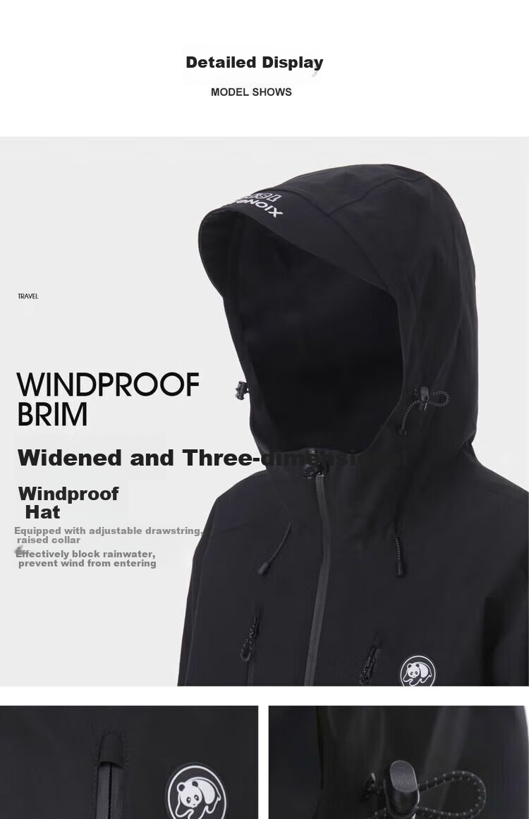 CAMEL Women's Clothing [Panda Series], Single-Layer Unisex Windbreaker, New Spring Style for Men And Women, Waterproof And Windproof Hard Shell Jacket 29