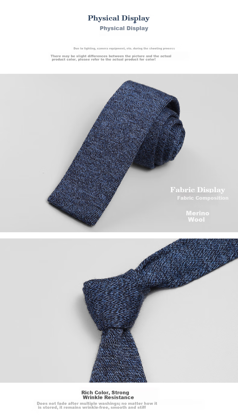 Goldlion Men's Korean-Style Knitted Wool Slim-Fit Casual Knitted Tie, Medium Blue-55, 000 6