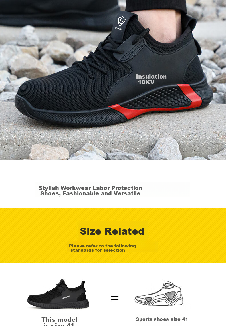 Lanoudun Safety Shoes for Men, Summer Breathable Ultra-Light Steel Toe Anti-Puncture Soft Sole Construction Site Work Boots D9159N Size 36 15