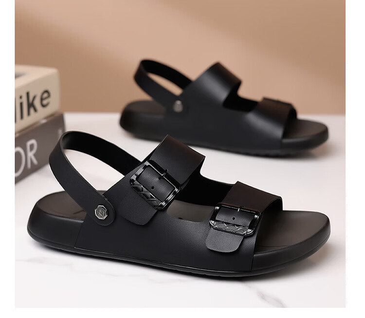 Aokang Men's Sandals, Summer Beach Shoes, Casual Slippers, Soft-Soled Sandals, Khaki Color, Size 42 8