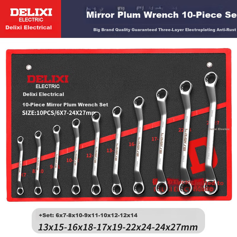 DELIXI ELECTRIC Wrench Set Tools Open-End Wrench Set for Home And Car Repair, Labor-Saving Plum Wrench 10-Piece Set