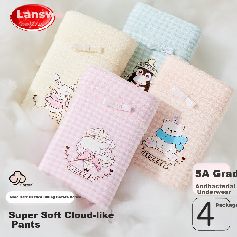 LangSha Children's Underwear, Girls' Panties, 5A Antibacterial, Breathable And Comfortable, for High School Students And Older Children, Boyshort Underwear, 4-Pack