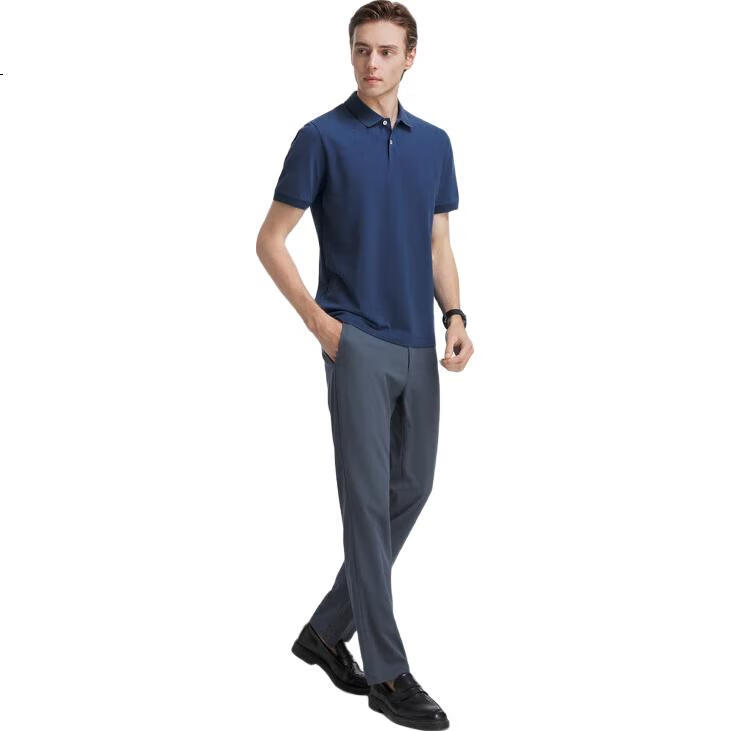YOUNGOR [Cool Touch] Spring/Summer 2026 New Style, Turn-Down Collar, Solid Color, Oxygen Short-Sleeve Polo Shirt, Blue, Size S
