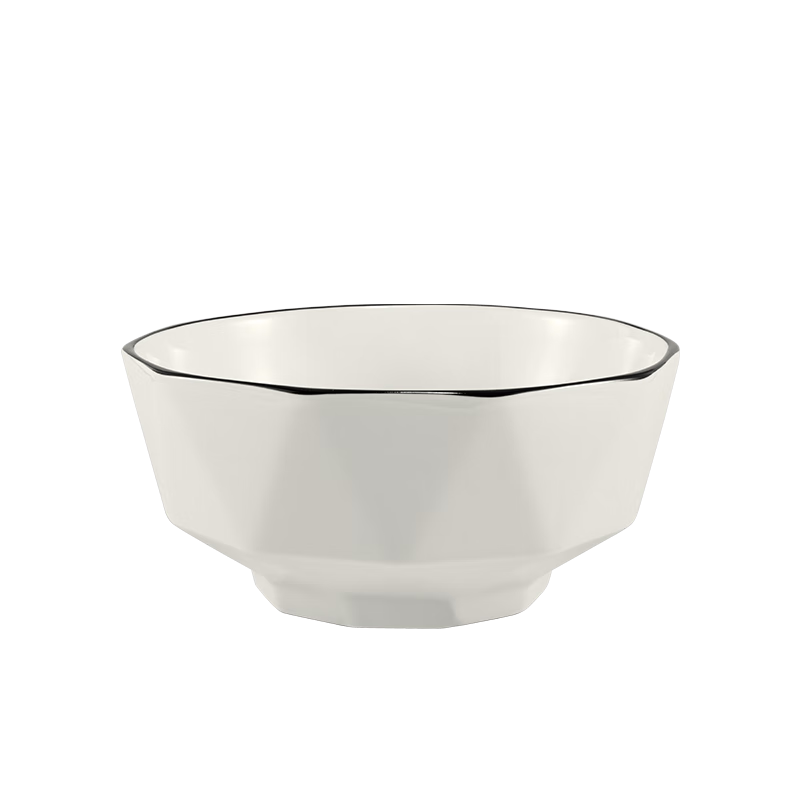 Millennium Love Wood Black Diamond Ceramic 6-Inch Large Rice Bowl Chinese Style White Household Heat-Resistant Noodle Soup Bowl Microwave Safe TCW0022