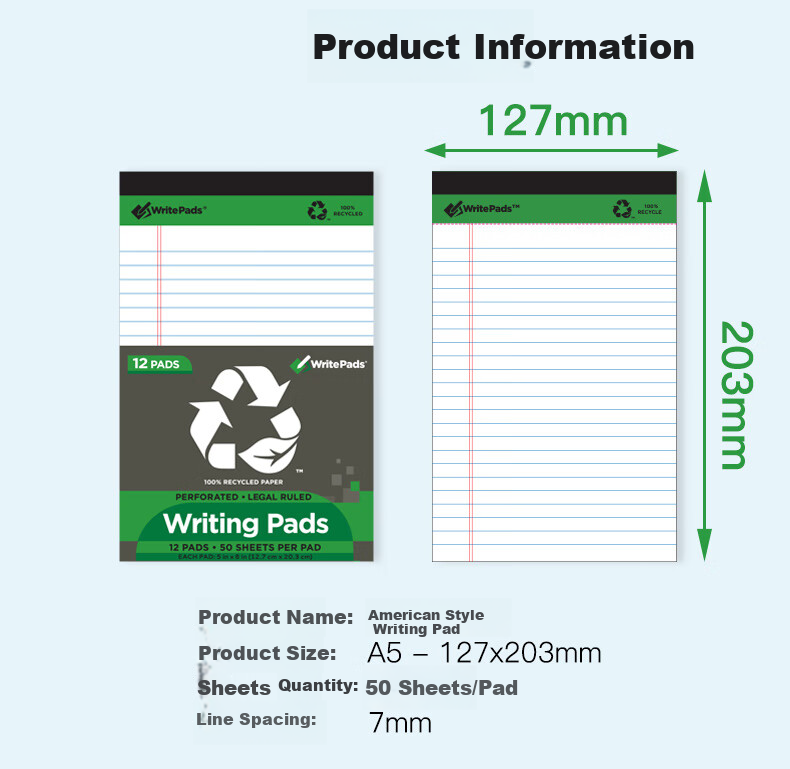KAISA WritePads American-Style Notebook A5/50 Sheets, Thin And Crisp Pages, Flip-Top Divided Notebook, Draft Book, 12-Pack, Work Journal 1