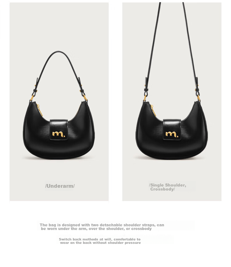 Mood Autumn And Winter Genuine Leather Crescent Bag for Women, Large Capacity Underarm Commuter Shoulder Crossbody Versatile Hobo Bag, Light Luxury Birthday Gift 15