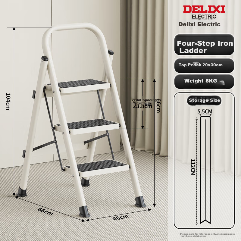 DELIXI Household Ladder, Foldable Multi-Functional A-Frame Ladder, Portable Aluminum Alloy Climbing Ladder, Small Step Ladder, 3 Steps