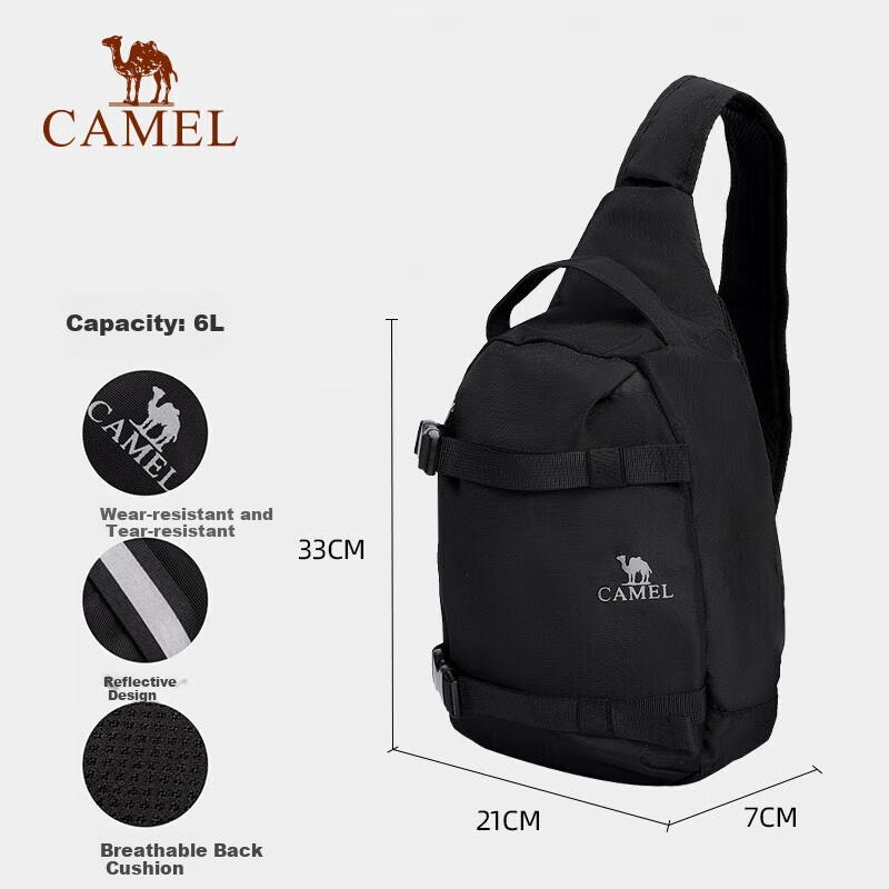 CAMEL Outdoor Sports Shoulder Bag, Unisex Crossbody Fitness Small Bag, Casual Messenger Bag, Cycling Bag, 173BAB5009B Black