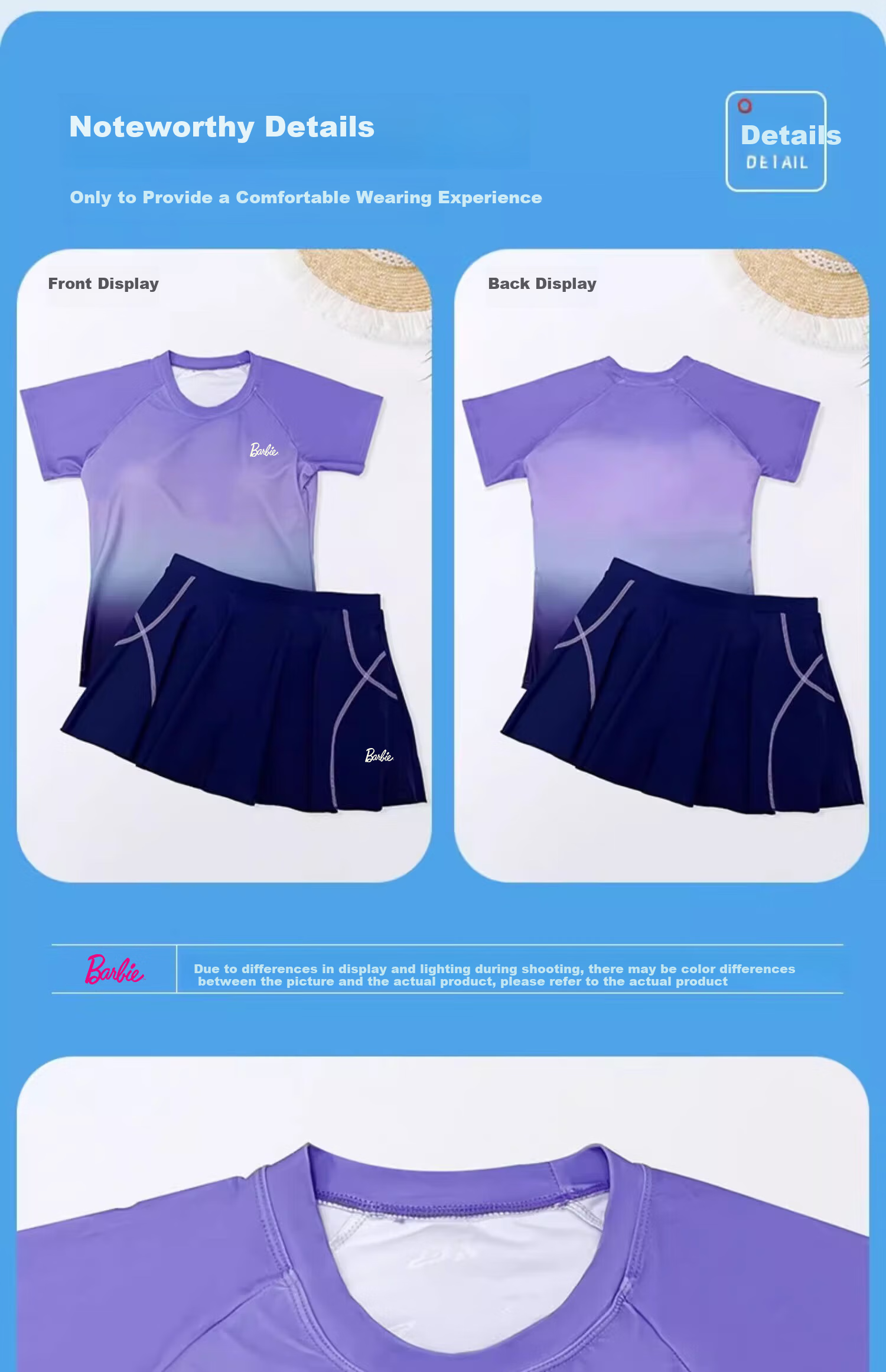 Barbie Swimsuit for Women, Slimming Tummy-Covering Gradient Two-Piece Skirt Style, Push-Up for Small Chest, Conservative Beach Vacation Swimwear 20