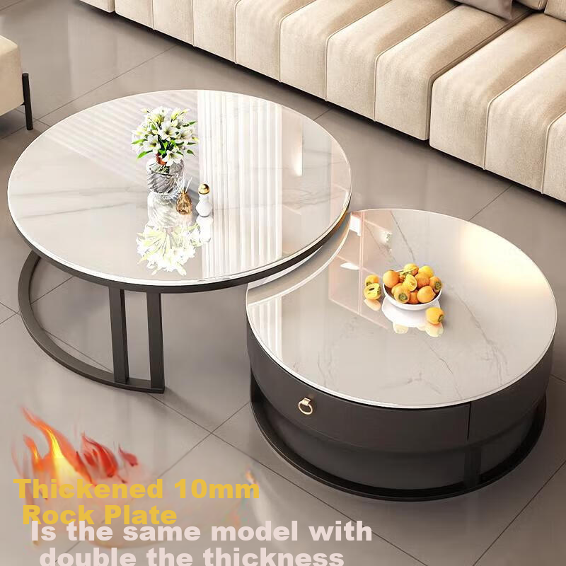 Qianxihuafu Coffee Table, Living Room Luxury High-End Feel, 2026 New Model, Rock Slab Coffee Table, Small Apartment Home Use, Gray 60cm, White 80cm, White
