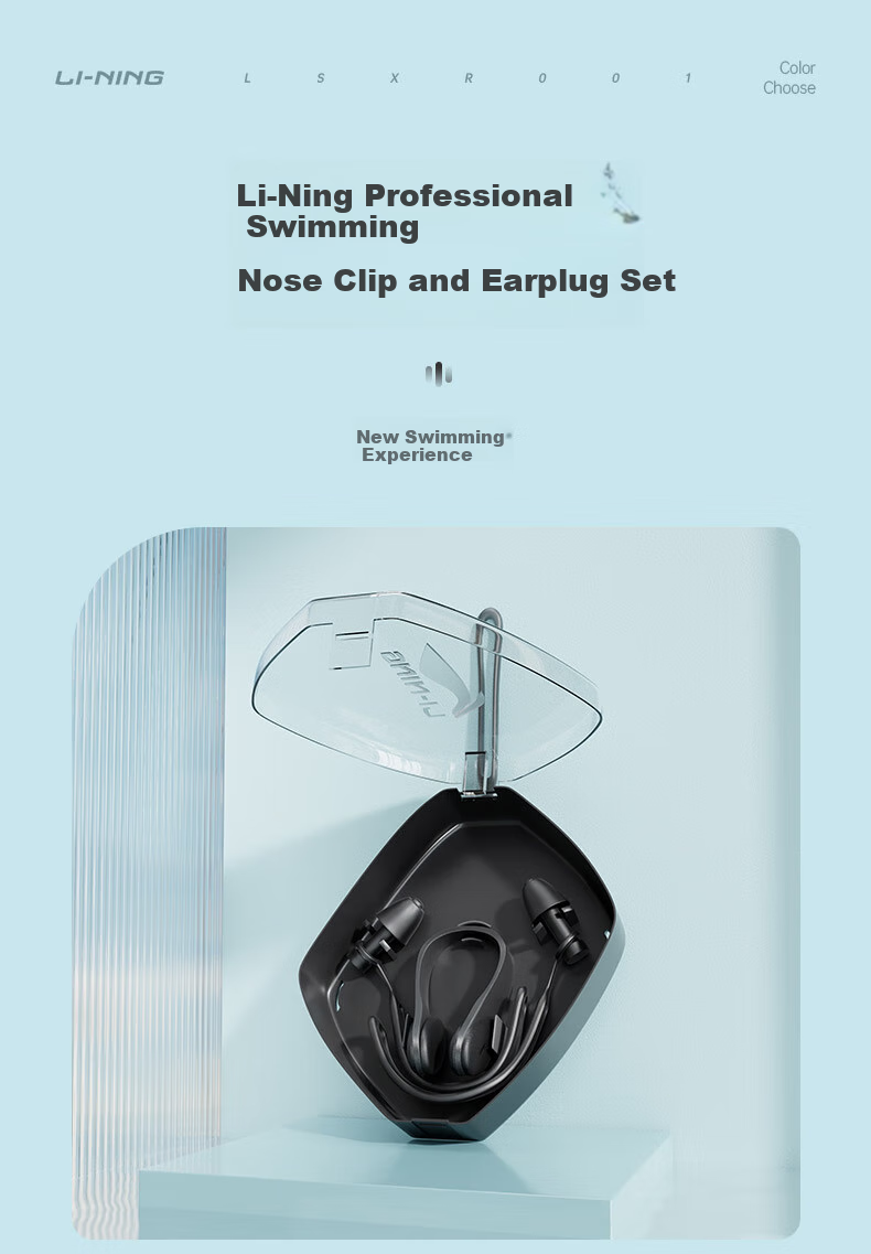 Li-Ning Professional Swimming Earplugs And Nose Clips, Soft And Comfortable, Medium Waterproof, for Otitis Externa, Bathing And Swimming Gear, 0014 Dark Gray Blue 10