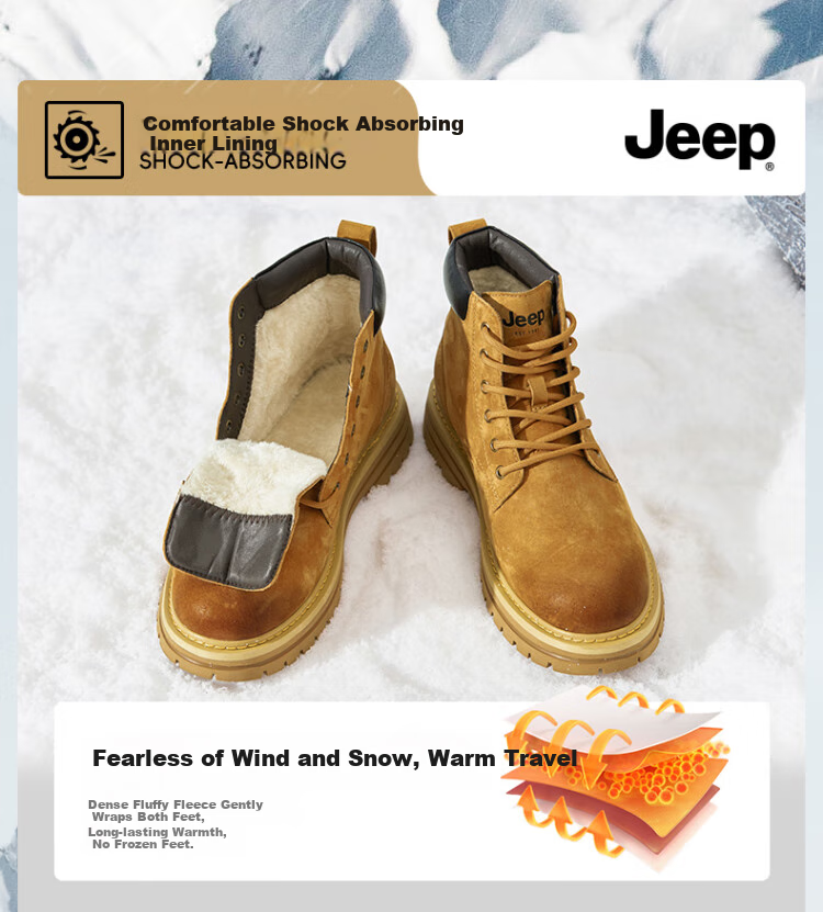Jeep Martin Boots for Men, Fleece-Lined Warm Men's Boots, Autumn And Winter Men's Work Boots, Yellow Boots, Gray, Size 40 16