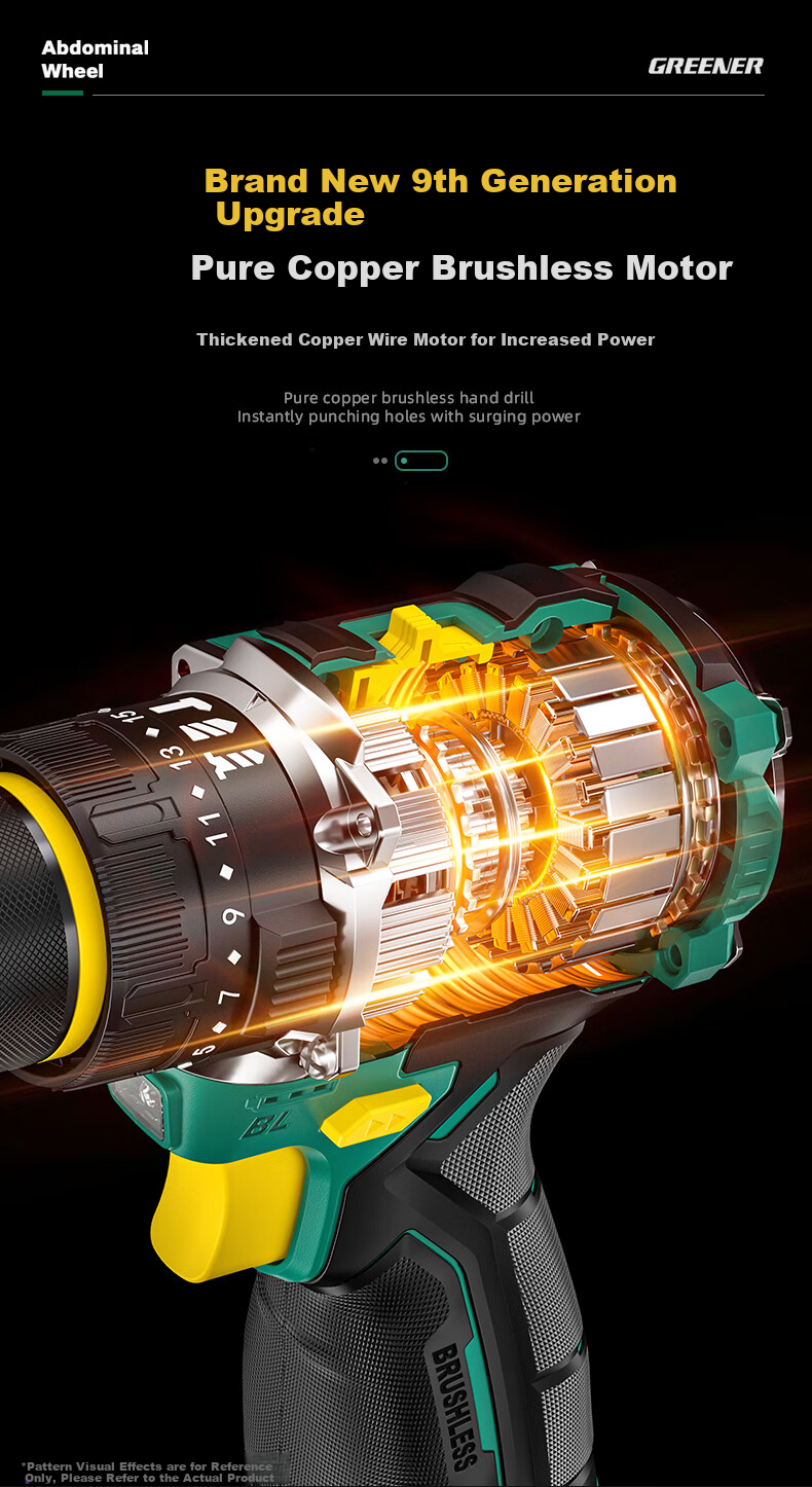 GREENER Dagaopao 16.8V Brushless Impact Drill Lithium Electric Screwdriver [Impact + Hammering] 70N.M One Battery 8