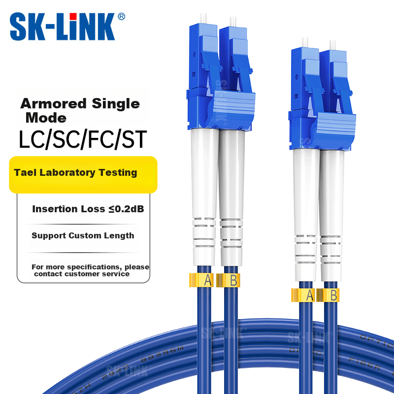 SK-LINK Armored Fiber Optic Patch Cable LC-LC Single-Mode Dual-Core Data Center Transceiver Pigtail, Tensile-Resistant, Pressure-Resistant, Rodent-Proof, Low Smoke Zero Halogen Fiber Optic Cable 1 Meter SK-TXSM