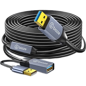 BIAZE USB 3.0 Extension Cable, Engineering-Grade Signal Amplifier Chip, Male to Female Computer USB Drive Mouse Keyboard Printer Charger Extension Cable, 20 Meters