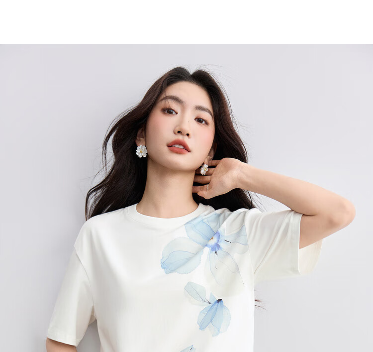 Sentubila Cotton-Padded Tie-Dye Iris Round Neck Drop Shoulder Short Sleeve T-Shirt for Women, Summer Commute Loose Fit Slimming Elegant Top 4