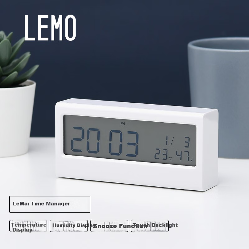 KACO Smart Electronic Alarm Clock with Creative Design for Children And Students, Large Backlit Screen, Digital Temperature And Humidity Display, Multifunctional White K1422