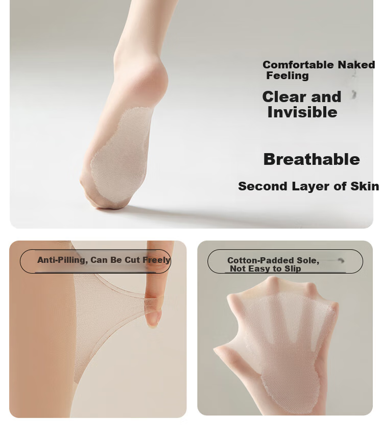 Dushiliren Silk Stockings for Women, Snag-Resistant, Summer Ultra-Thin Base Layer, Flesh-Colored Black Silk Mid-Length Socks, 3 Pairs in Skin Color 4