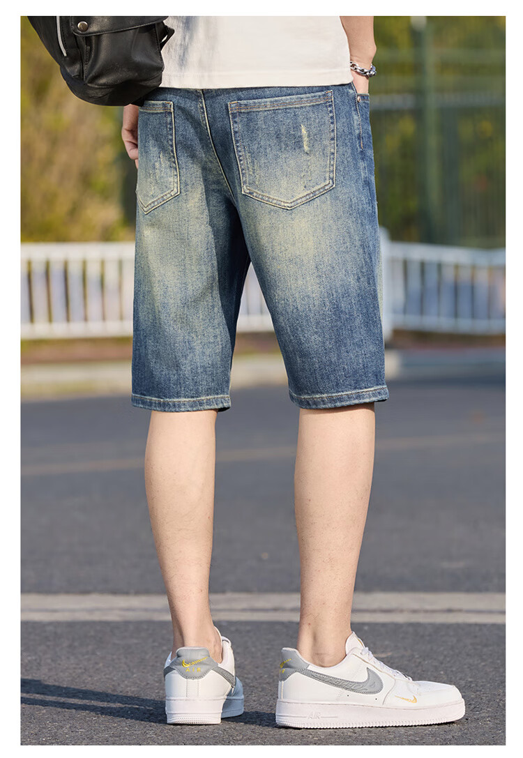 JEANSWEST OUTDOOR Men's Shorts, Summer Casual Breathable Comfortable Denim Knee-Length Pants, Trendy Fashion Outdoor, Faded Blue, Size 29 16
