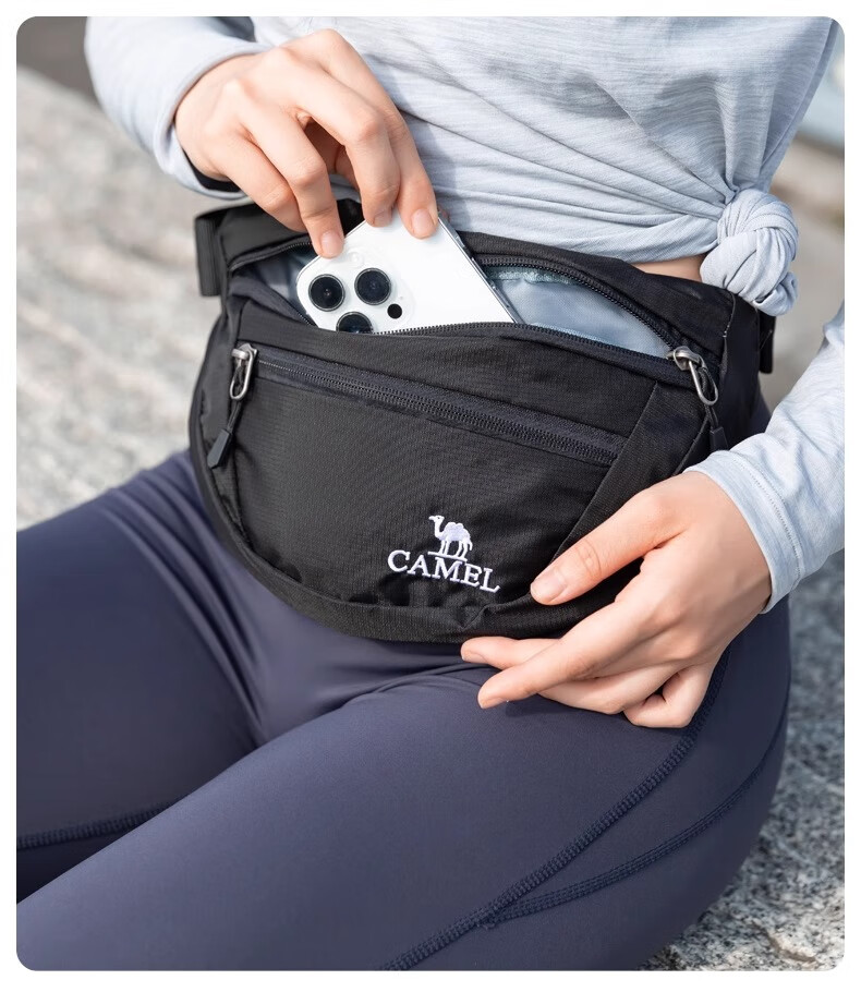 CAMEL Outdoor Multifunctional Sports Waist Pack, Fitness Small Bag, Running Phone Pouch, Waist Slingshot Bag A7W3C3117A Black 12