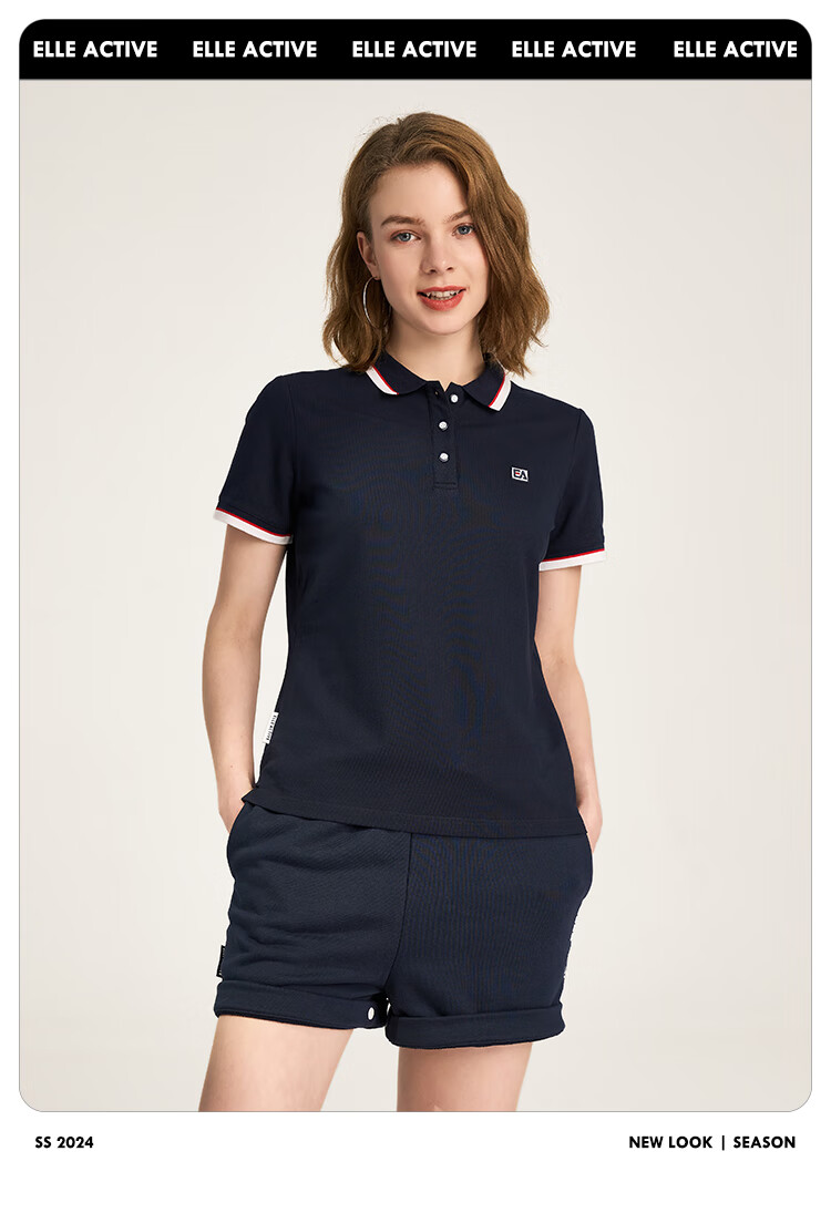 ELLE ACTIVE Casual Sports Short Sleeve Polo Shirt Women Commuter Versatile Color Block Slim Fit Collared Top White 2XL 5