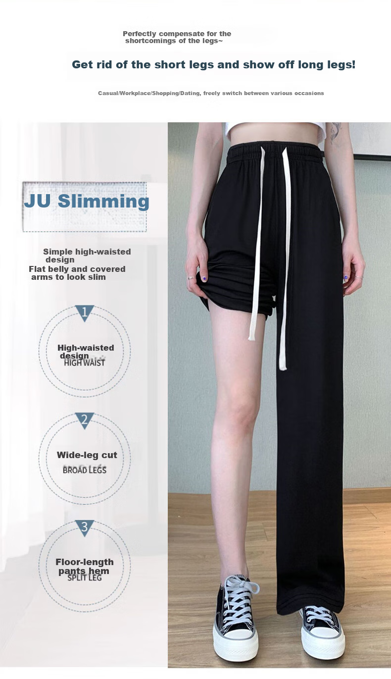 LangSha Ice Silk Wide-Leg Pants for Women, Spring And Autumn Thin Style, Sun Protection, Straight High-Waist Draping Loose Casual Loungewear Cool Pants 4