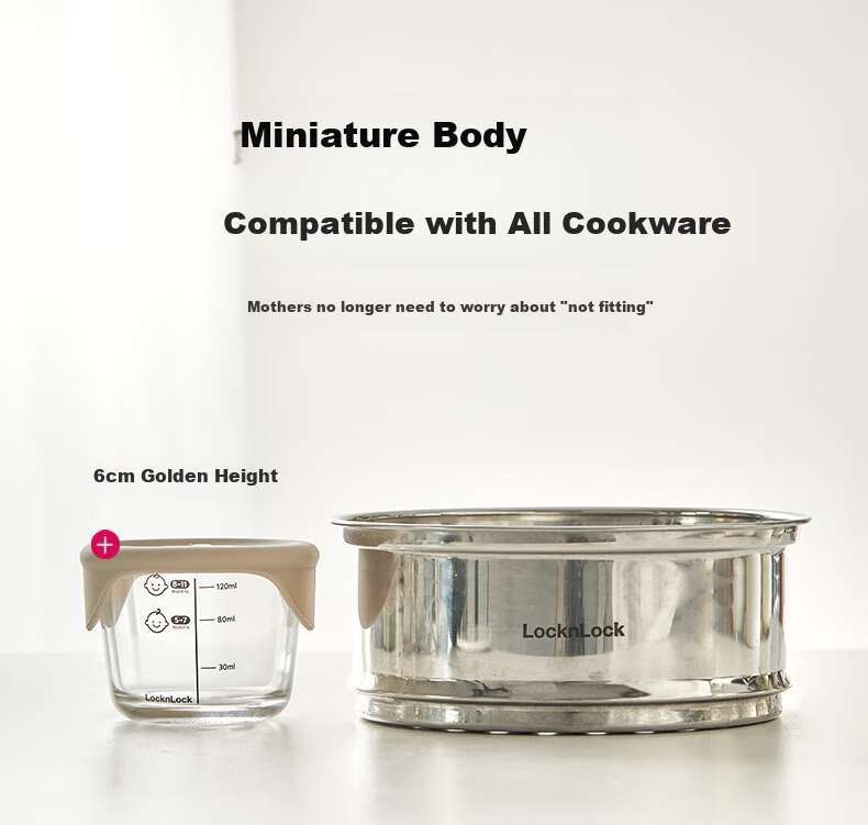 LOCK&LOCK Baby Food Container, Glass Storage Box, Divided Compartment Container, Steaming And Cooking Mini Food Tool, Baby Steamed Egg Bowl 3
