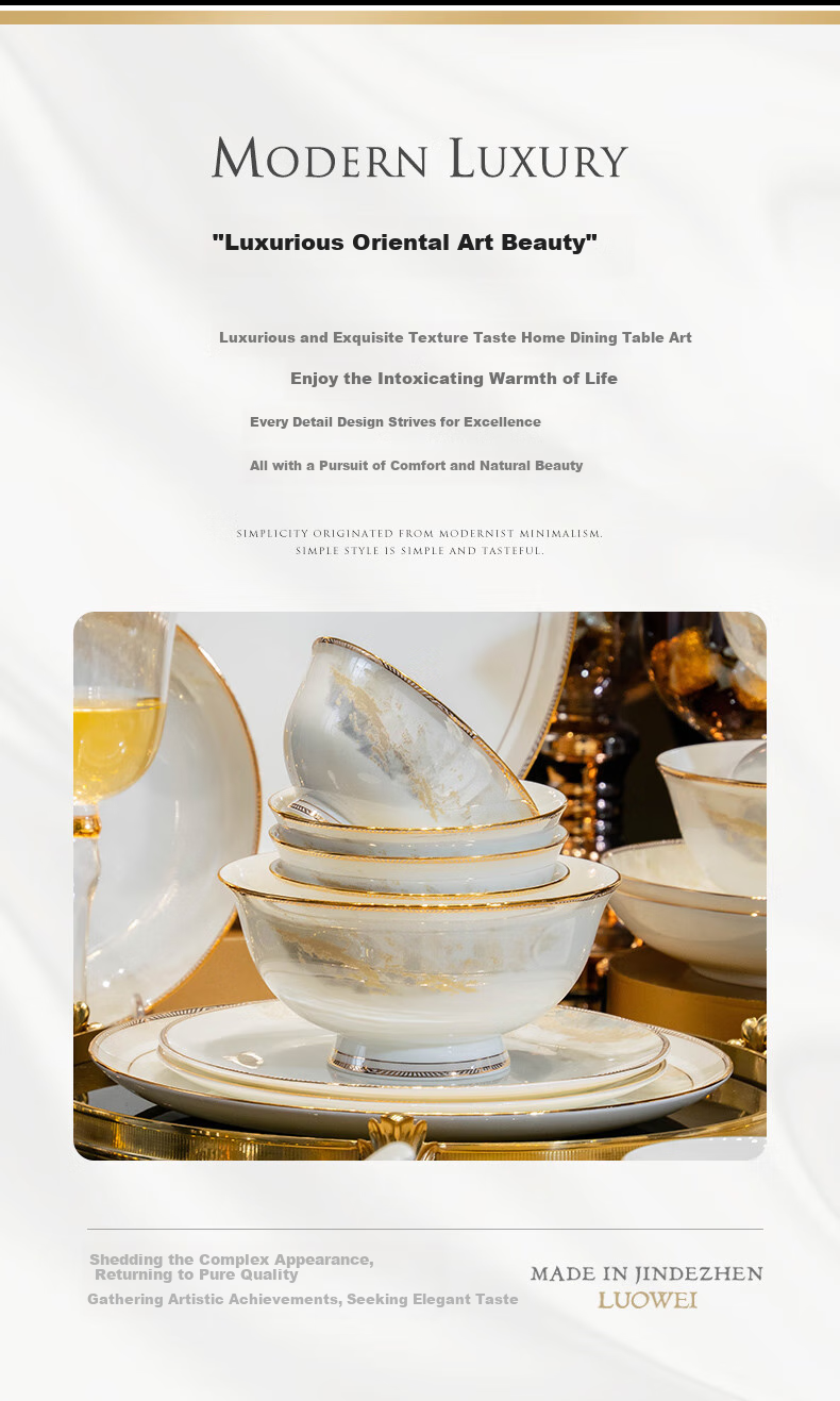 Luowei Dahao Heshan 62-Piece Jingdezhen Ceramic Dinnerware Set, Bowl And Plate Set for Home Use, Dishwasher Safe 11