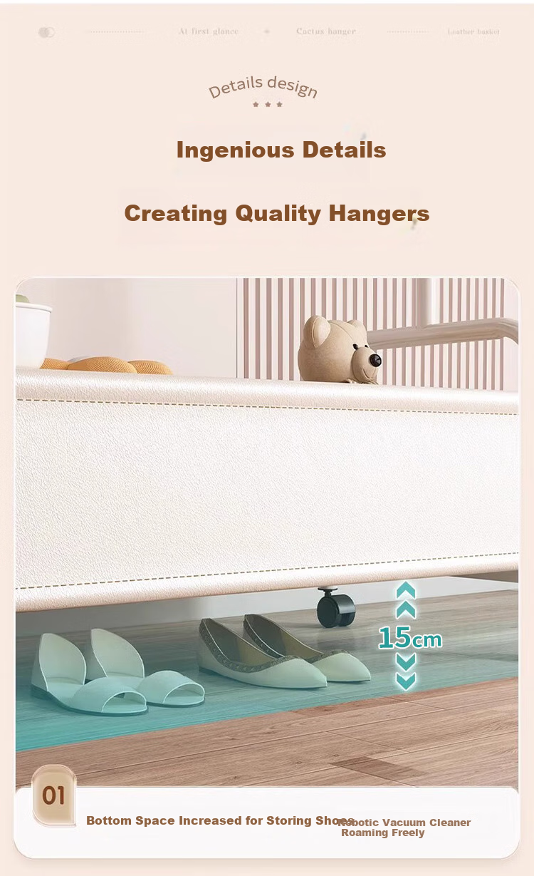 Jingcai Coat Rack, Floor-Standing Clothes Hanger, Movable Bedroom Clothes Stand, Drying And Storage Rack, J01 Beige, 60cm 10