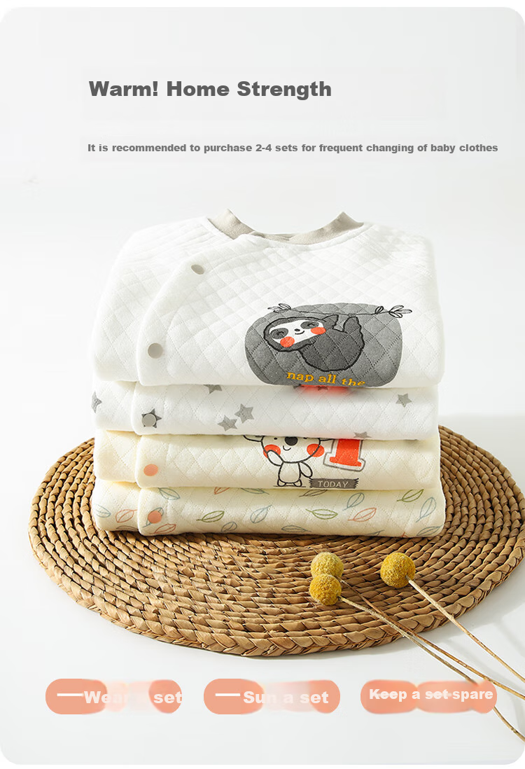 Qiaojiaoya Baby Clothes, Newborn Onesie, Thickened Padded Suit, Warm Full Moon Outfit for Boys And Girls, Crawling Suit, Sleepwear, Spring And Autumn Seasons 3