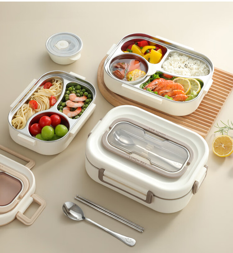 Wuxinzhi Zao 304 Stainless Steel High School Student Lunch Box, Office Worker Bento Meal Container, Microwave-Safe Plate, Light Coffee Color, 1000ml 19