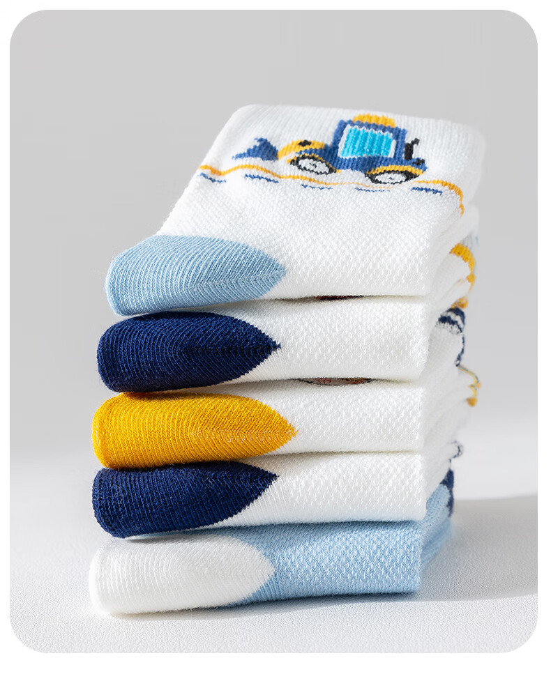 Xueqiman Children's Socks Spring and Autumn New Mesh Soft Cotton Mid-Calf Cartoon Excavator Socks for Boys and Girls Babies 6