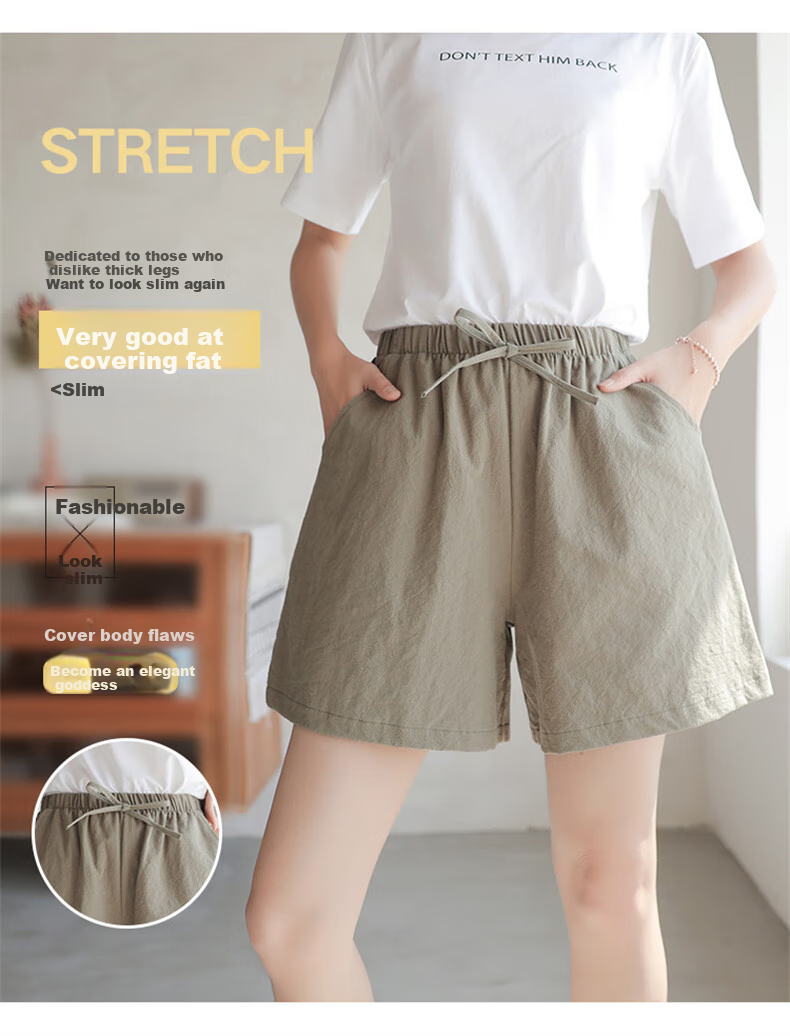 LangSha Cotton And Linen Shorts for Women, Summer A-Line Style, Plus Size, Sports Shorts, Versatile High-Waist Loose Casual Wide-Leg Hot Pants 6