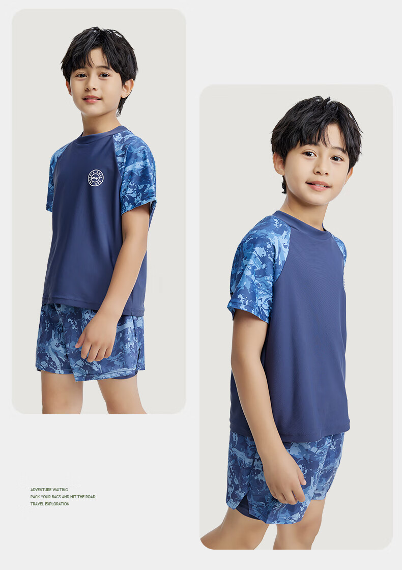 Jeep Children's Swimwear, Boys' Two-Piece Professional Quick-Dry Training Sun Protection Swimsuit, Camouflage Blue, Size 140 2