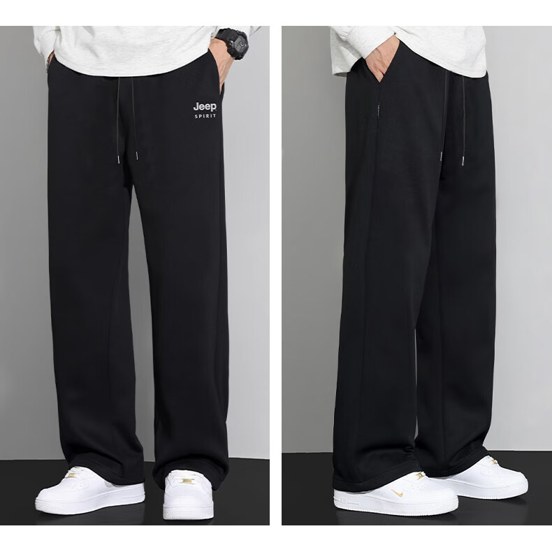 JEEP SPIRIT Men's Loose Straight-Leg Pants, Versatile Wide-Leg Trousers for Spring And Autumn, Casual Long Pants for Men, Black, Size M 7