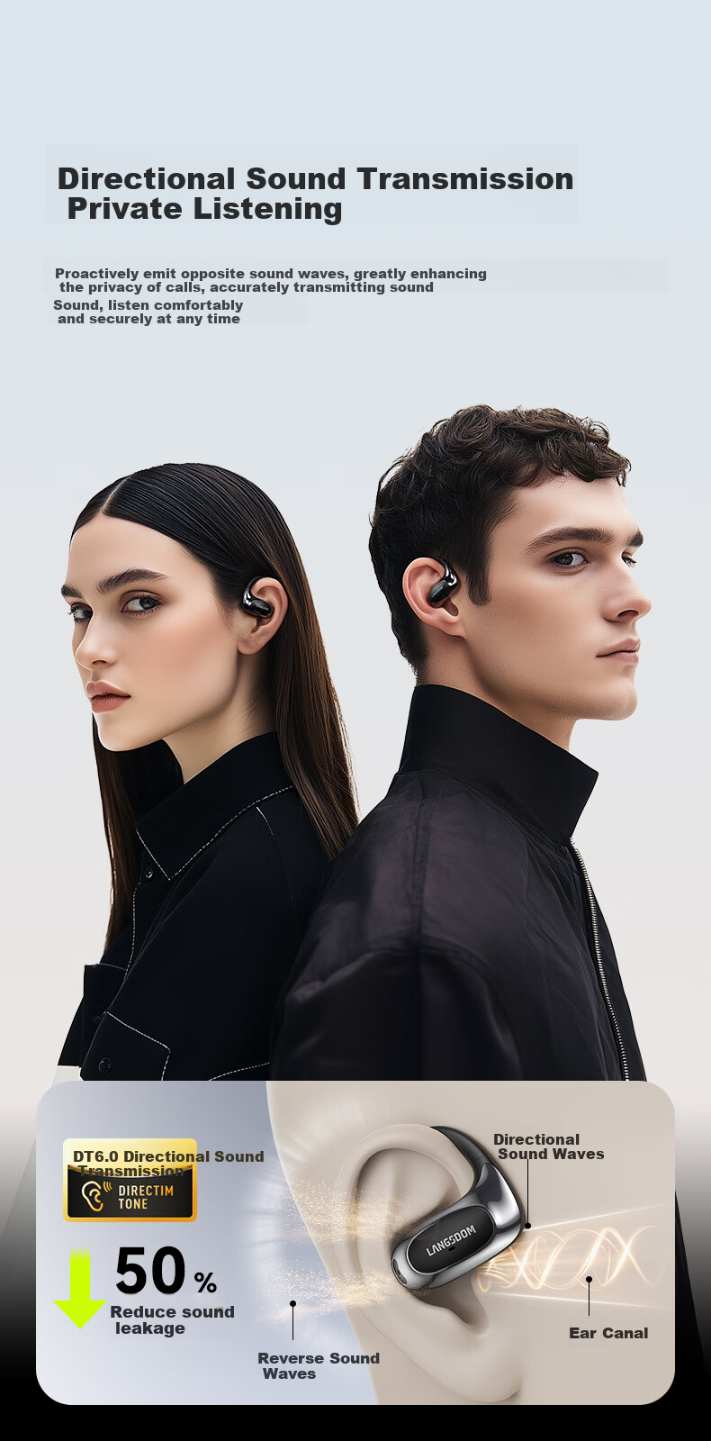 Lanshidun Bluetooth Headphones, Ear-Hook Style, Bone Conduction Concept, Open-Ear Design, Not In-Ear, ENC Calling, Noise Reduction, for Sports, Running, Cycling, Gaming, Music Headphones, TE10 Black 5