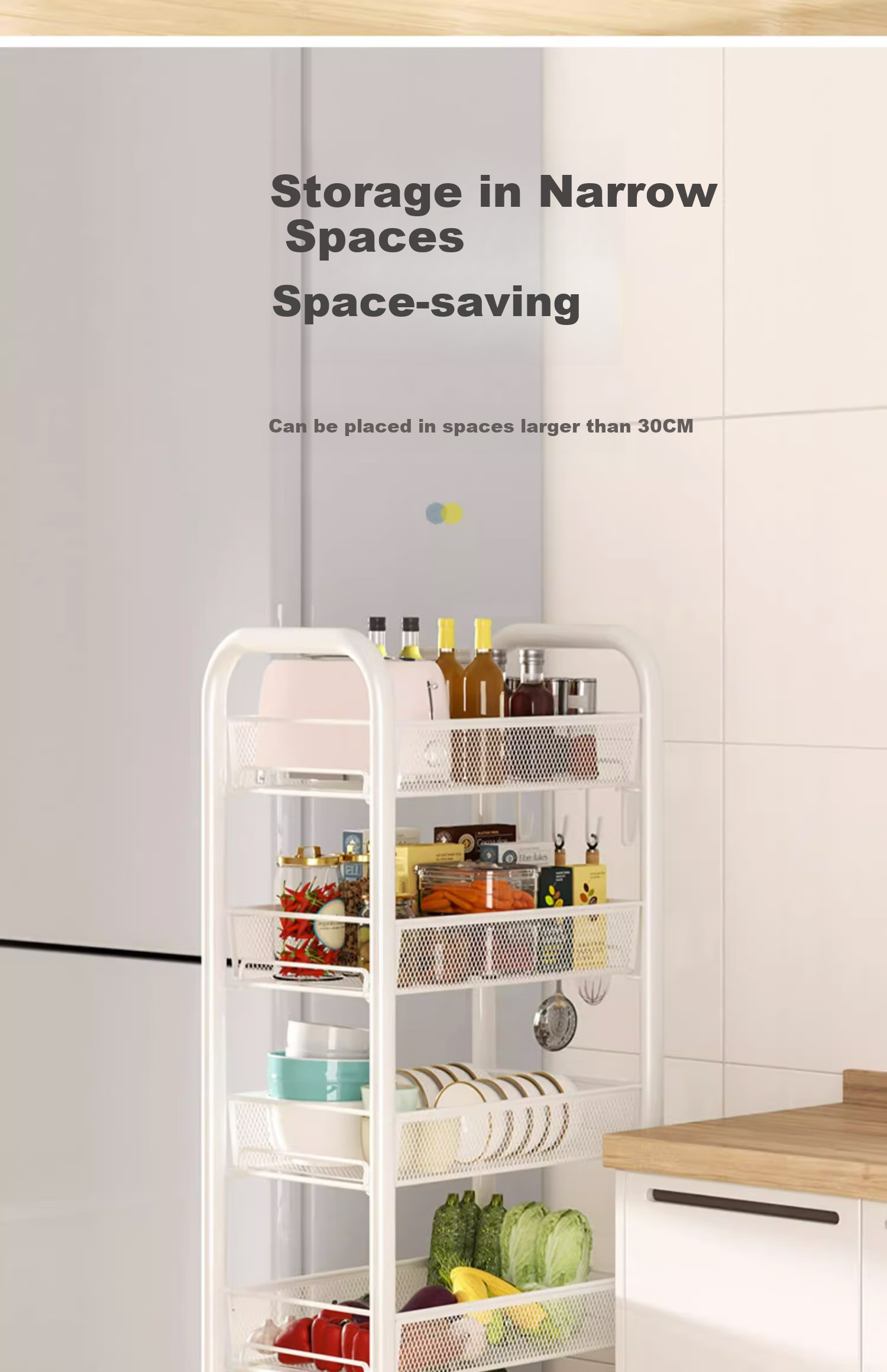 Jiuqiangu Multifunctional Kitchen Storage Rack, Floor-Standing Organizer, Mobile Storage Cart, Vegetable Shelf, Snack Rack 5694 5