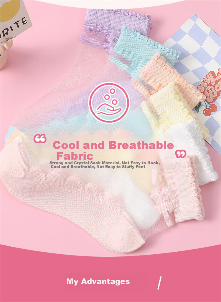 LangSha Children's Socks, Girls' Summer Ultra-Thin Crystal Socks, Versatile Lace Short Socks for Girls And Toddlers 5