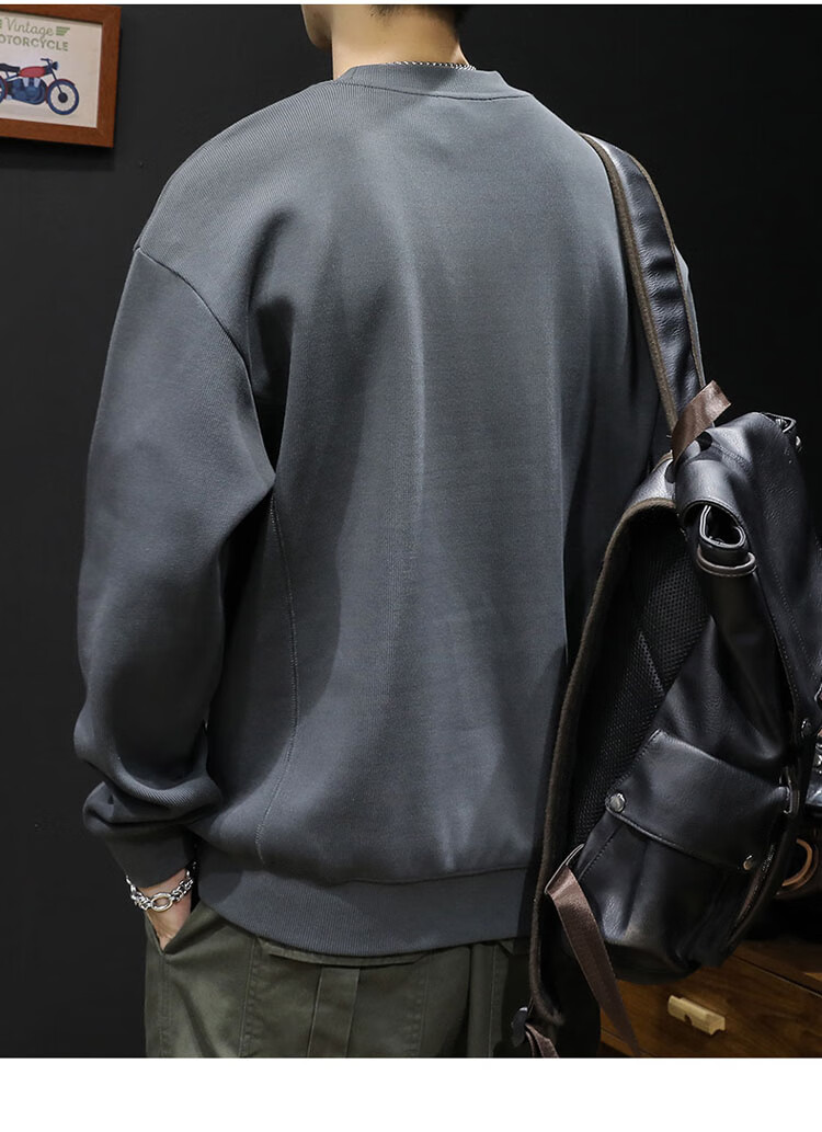 JEEP SPIRIT Heavyweight Crewneck Sweatshirt Men Spring Trendy Brand Printed Plus Size Long Sleeve Shirt Dark Gray 2XL 10