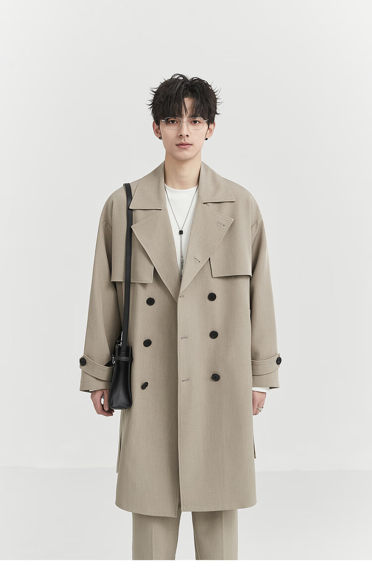 Bojuezhuoer Suit Collar Mid-Length Men's Trench Coat, Double-Breasted, High-End Classic Design, Casual Style 7