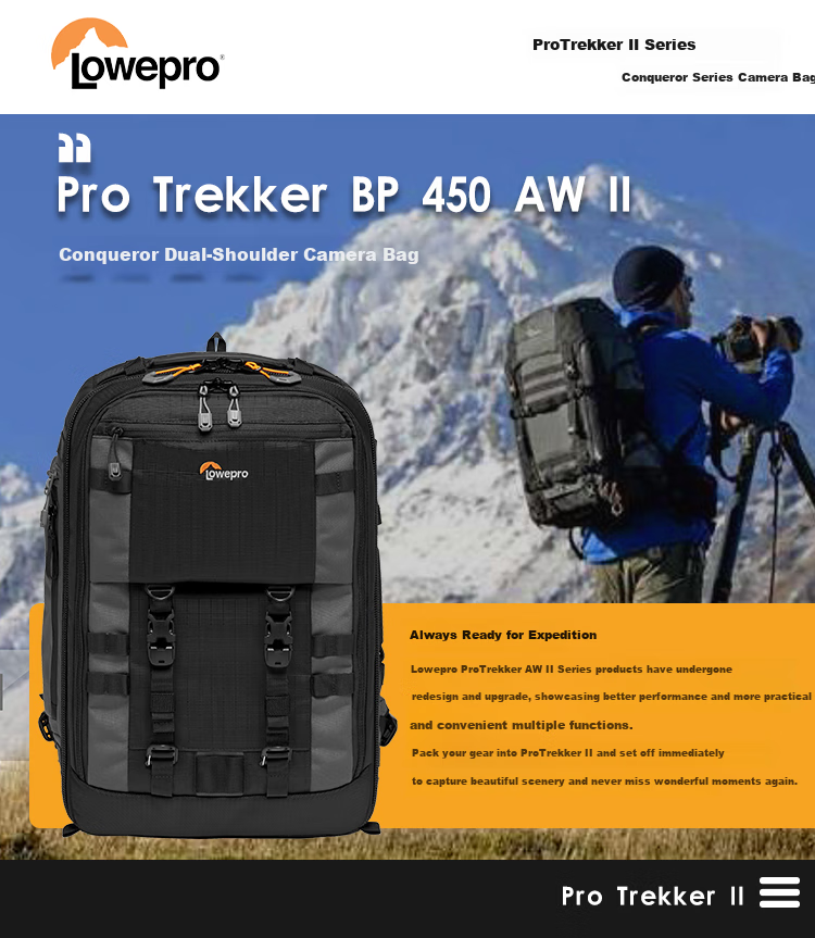 LOWEPRO Leshebao Zhengfu Zhe Pro Trekker BP 450 AW II DSLR Mirrorless Camera Bag, Backpack Photography Bag, Large Capacity Drone Stabilizer Backpack LP37269-GRL 1