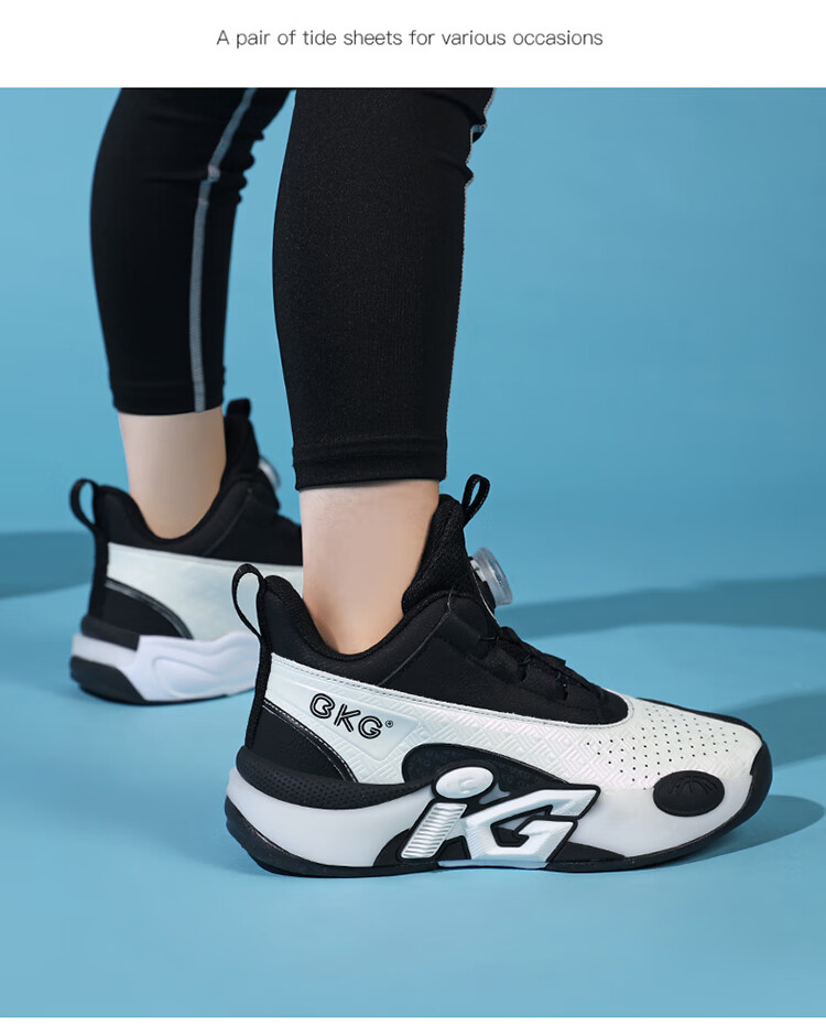 BKG Kids Basketball Shoes Boys Non-Slip Sports Youth Leather Cushioning Sneakers ZYC25568 Black White Size 32 15