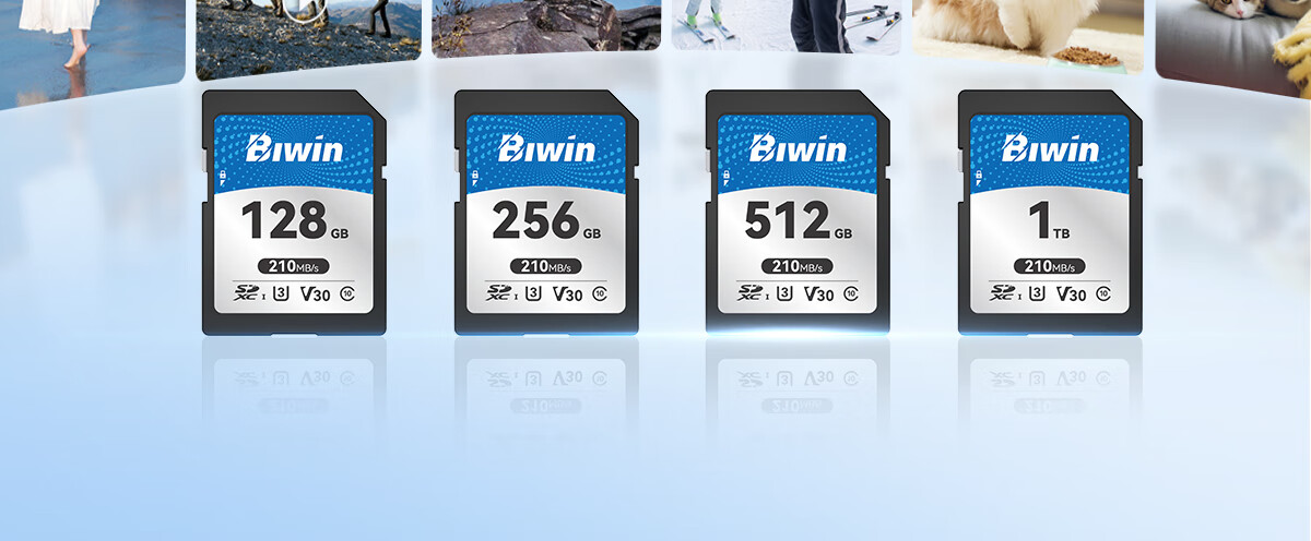 BIWIN 128GB SD Memory Card U3 V30 High-Speed Camera SD Card 4K Ultra HD Recording Read Speed 210MB/s Write Speed 70MB/s 8