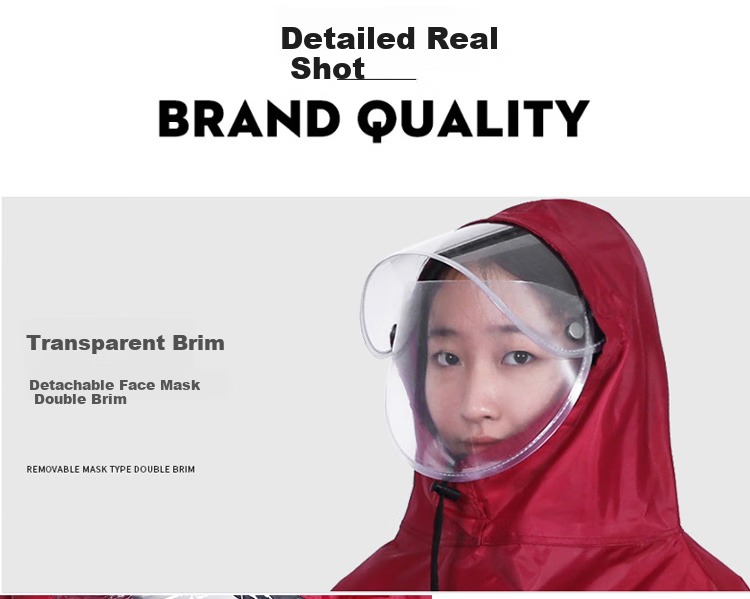 Adandyish Electric Scooter Single-Person Raincoat, Thickened And Enlarged, for Men And Women, with Double Brim And Reflective Strips, Electric Motorcycle Rain Gear, Jujube Red 6