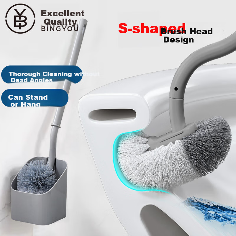 Bingyou Japanese Toilet Brush Set, No Dead Angle Bathroom Cleaning Brush, Soft Bristle Wall-Mounted Toilet Cleaner