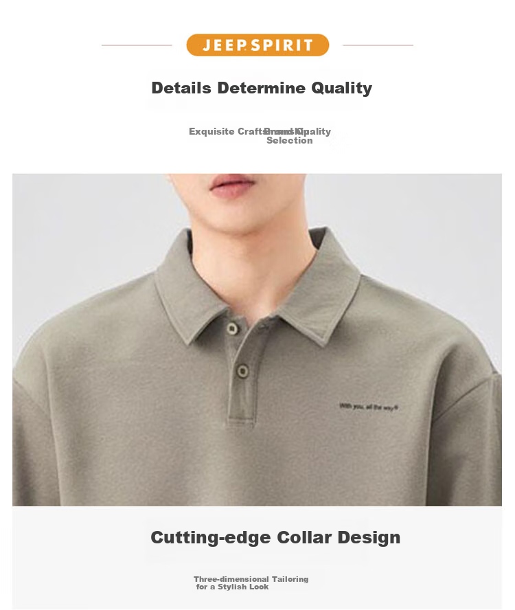 JEEP SPIRIT Polo Shirt for Men, Loose-Fitting Long-Sleeve T-Shirt with Collar for Spring, Gray-Green, Size M 5