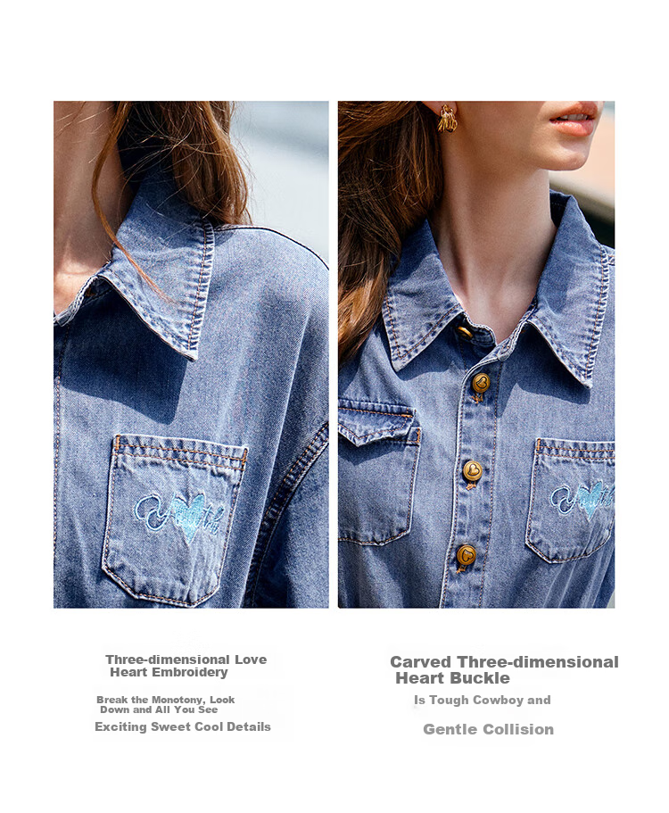 Olrain Short-Sleeve Denim Dress, Summer Women's Wear, Waist-Cinching Slimming Thin Commuter Dress, Light Blue, L 23