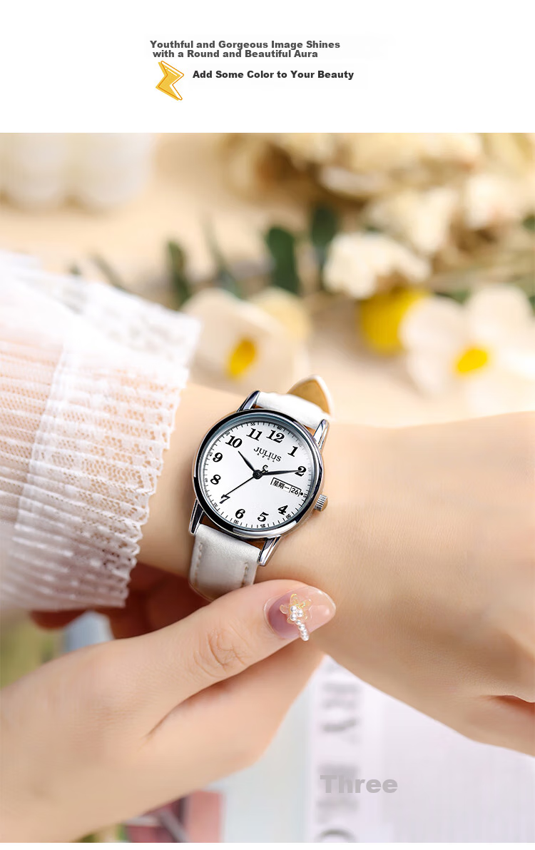 Julius Watch for Women, Retro Dual Calendar Elegant Versatile Youth Quartz Student Exam Watch, Versatile Black JA-1472B 4