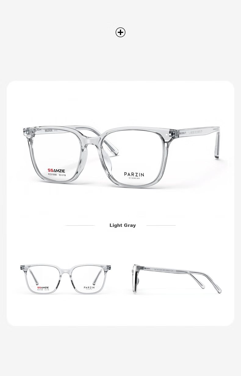 PARZIN Myopia Glasses Frame, Fan Chengcheng Style Face-Slimming Fashionable TR Square Frame Glasses, Can Be Fitted with Prescription Lenses, 31008 13